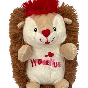 Hedgehug Plush Stuffed Animal 10" Soft Furry Brown Red Valentines Gift Fuzzy